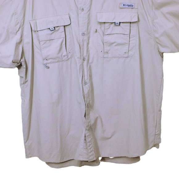 Vintage 90s Columbia PFG Shirt OmniShade Mens-XXL Pockets SSL Tactel Nylon Beige - Picture 3 of 12
